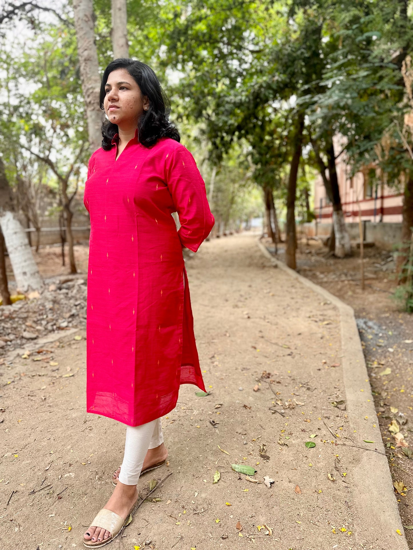 Shocking pink silk cotton Kurta