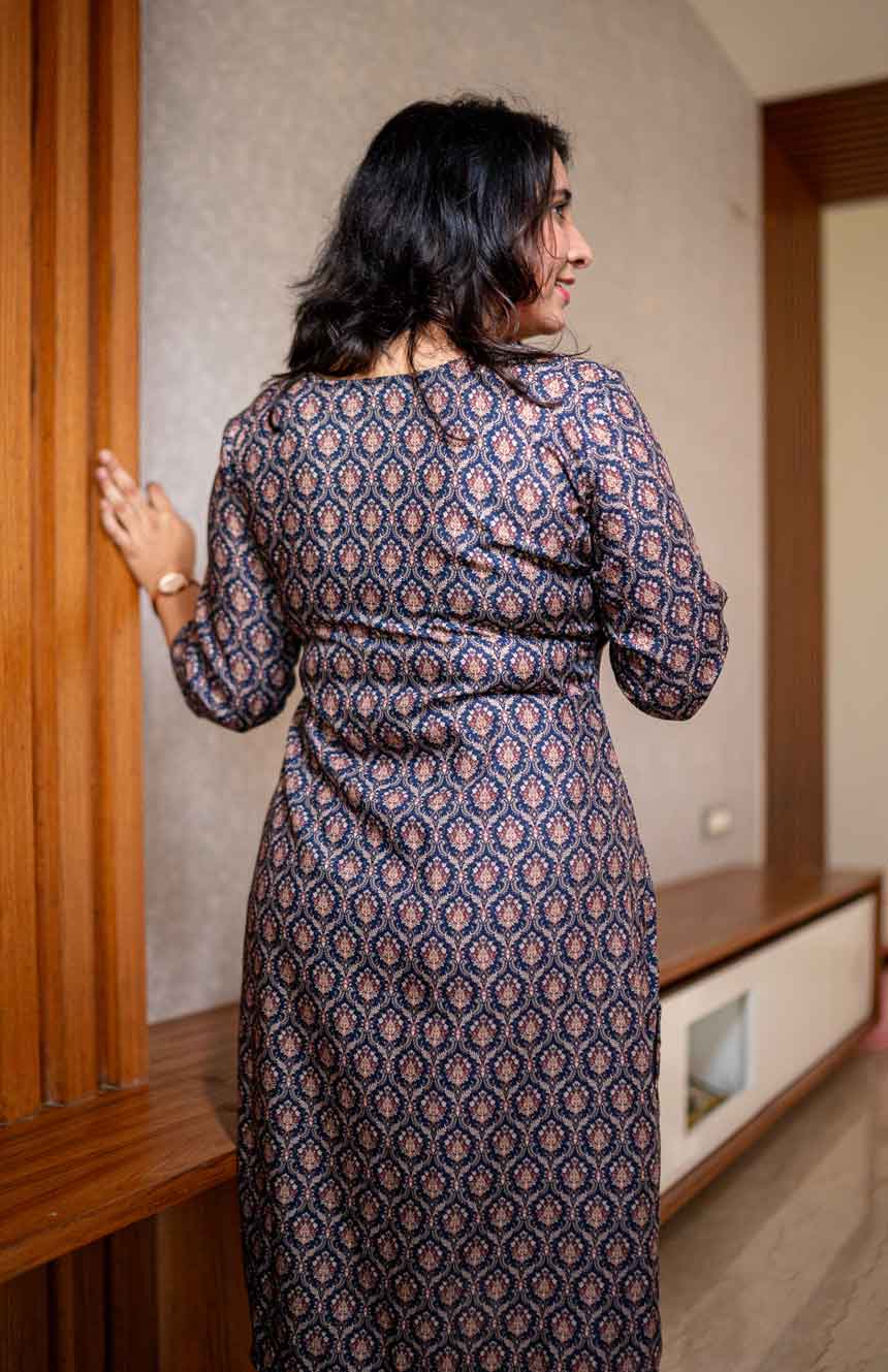 Blue trellis straight kurta