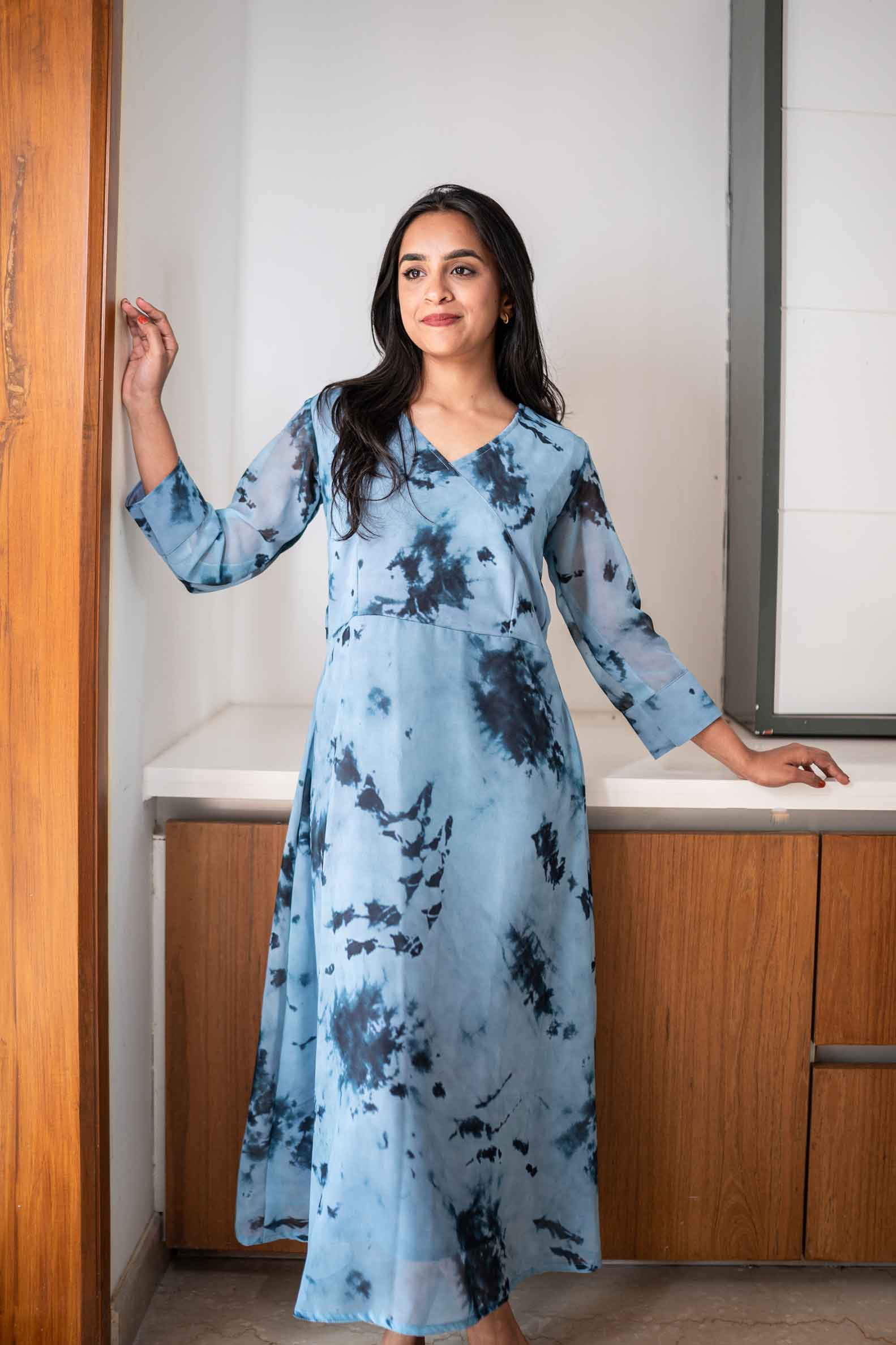 Steel blue tie-dye georgette dress Steel blue tie-dye georgette dress