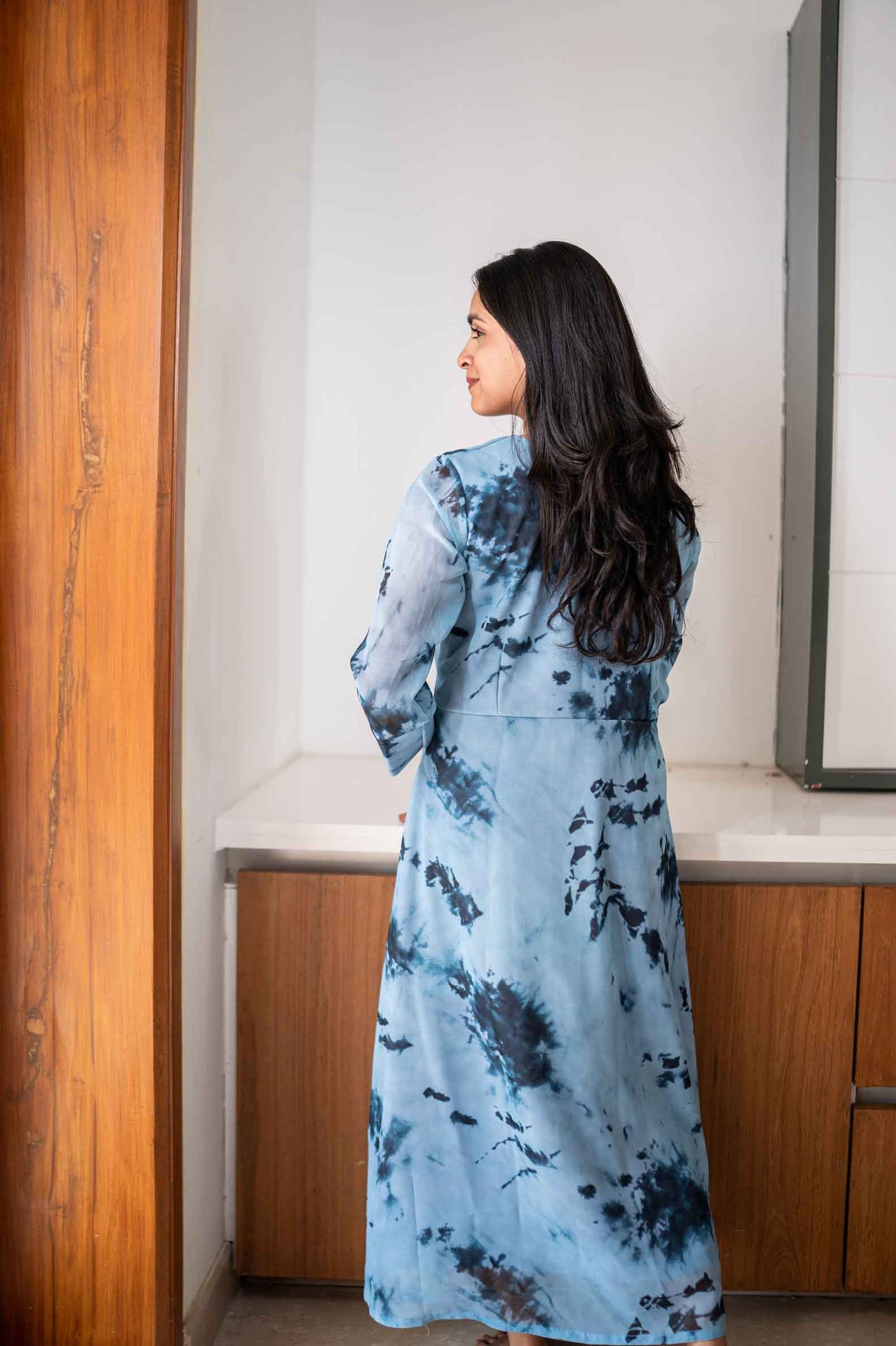 Steel blue tie-dye georgette dress