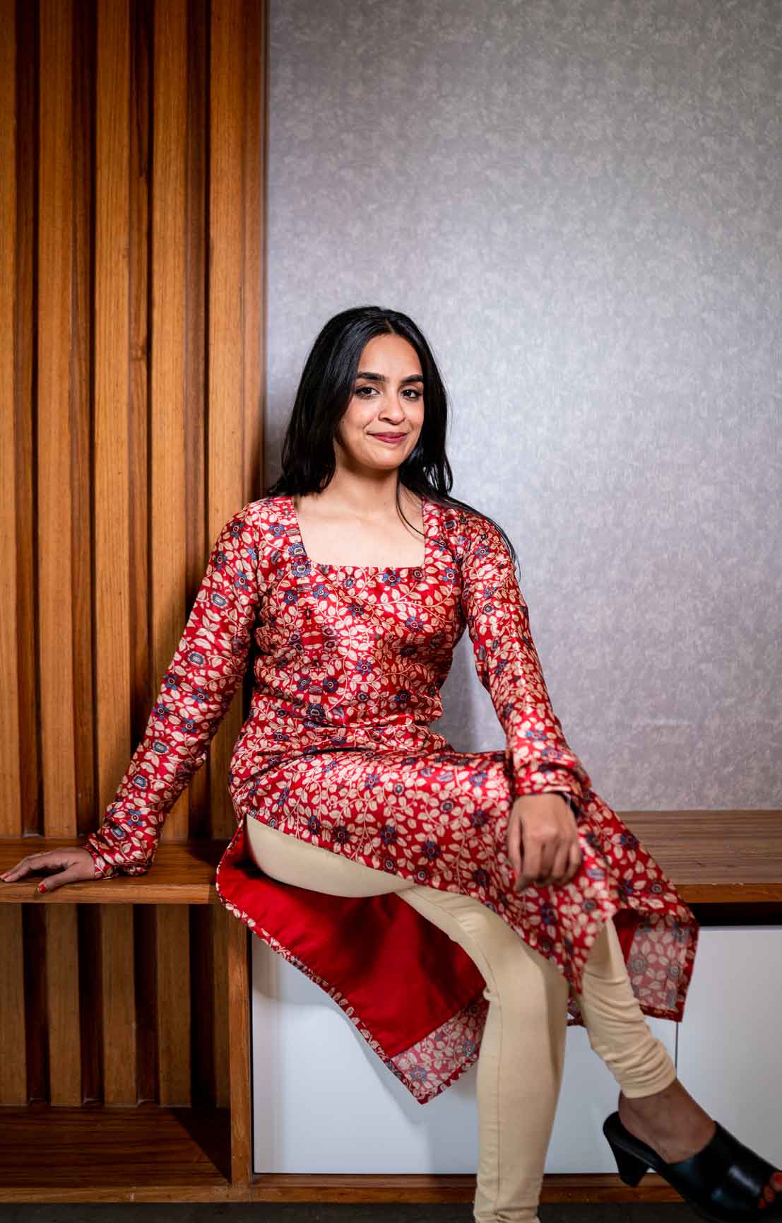 Crimson red mulberry silk straight kurta