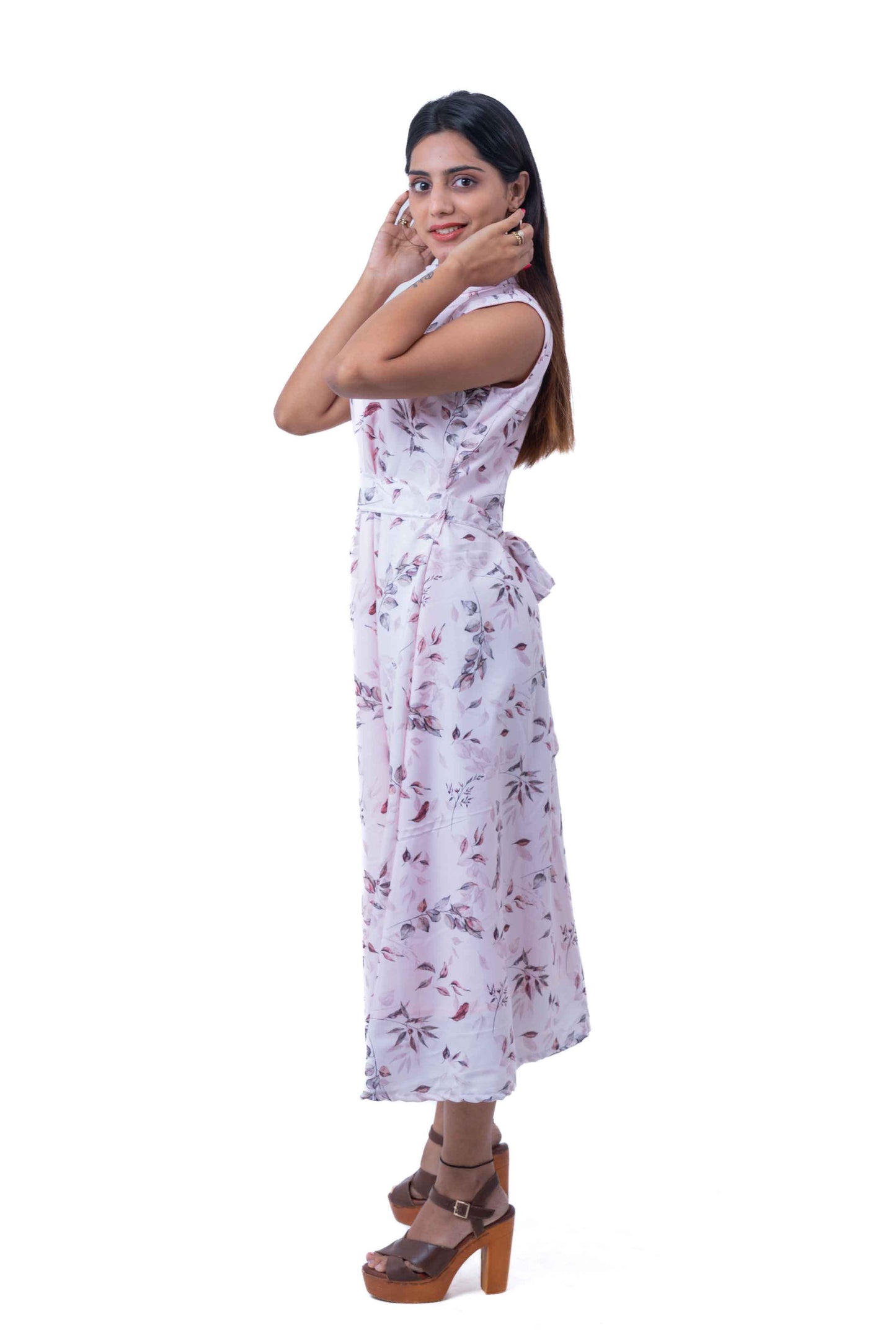 Off-white leaf printed rayon dress