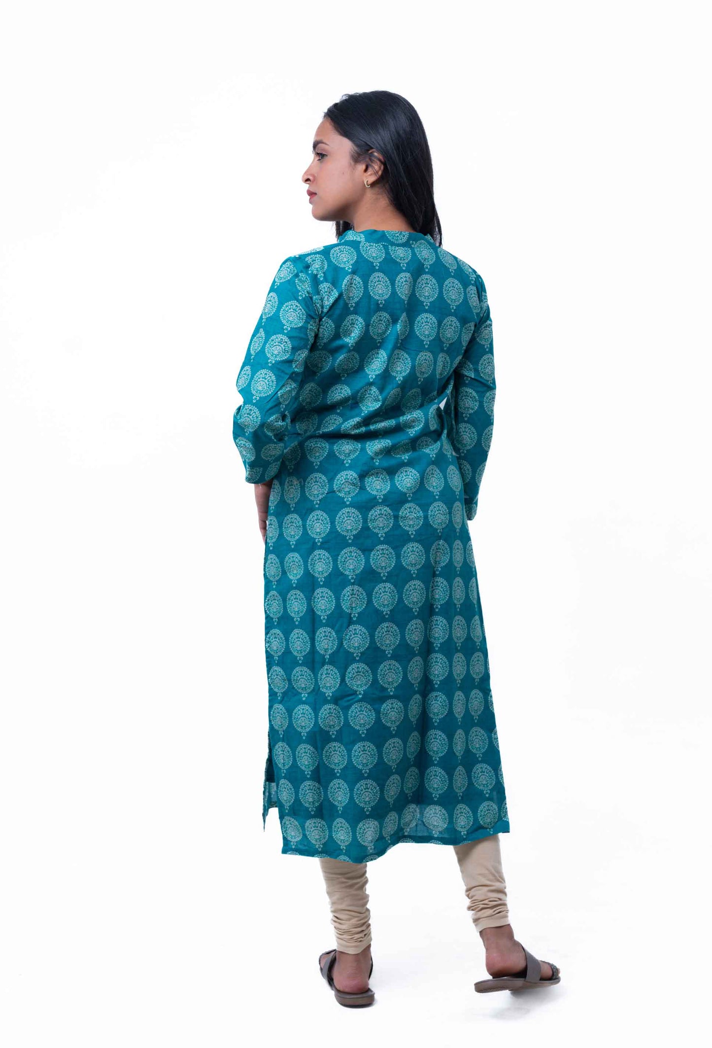 Pine green printed rayon kurta
