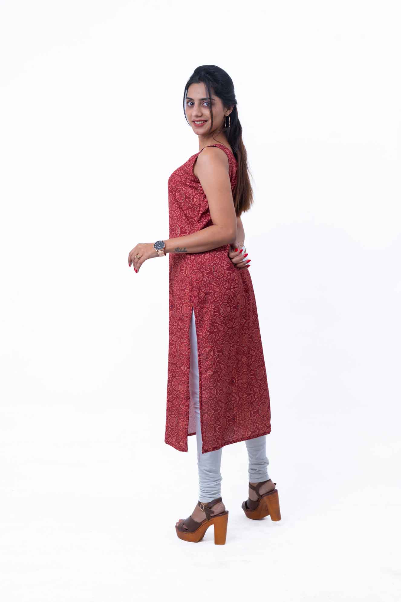 Rosewood red printed kurta