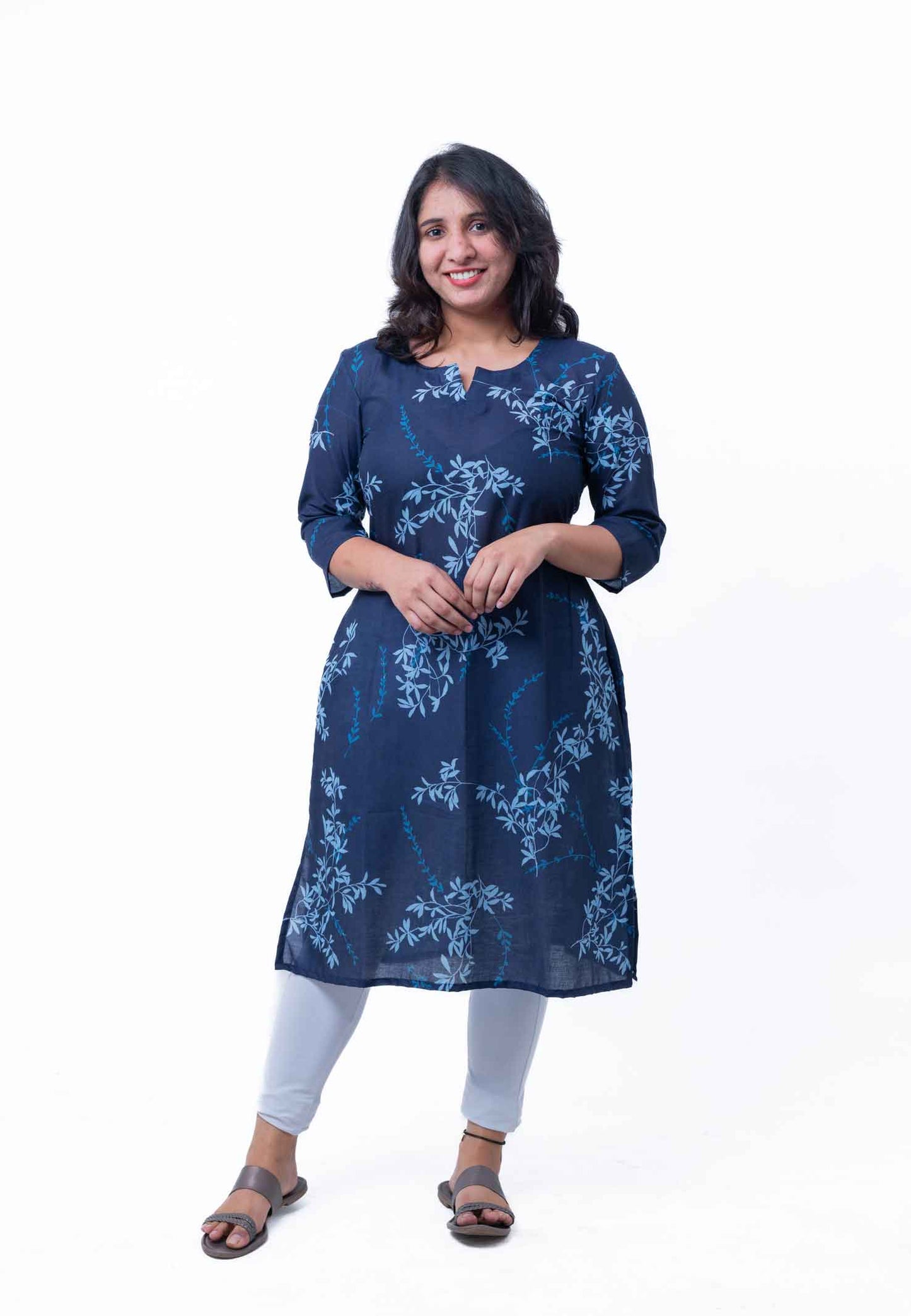 Blue cotton printed kurta