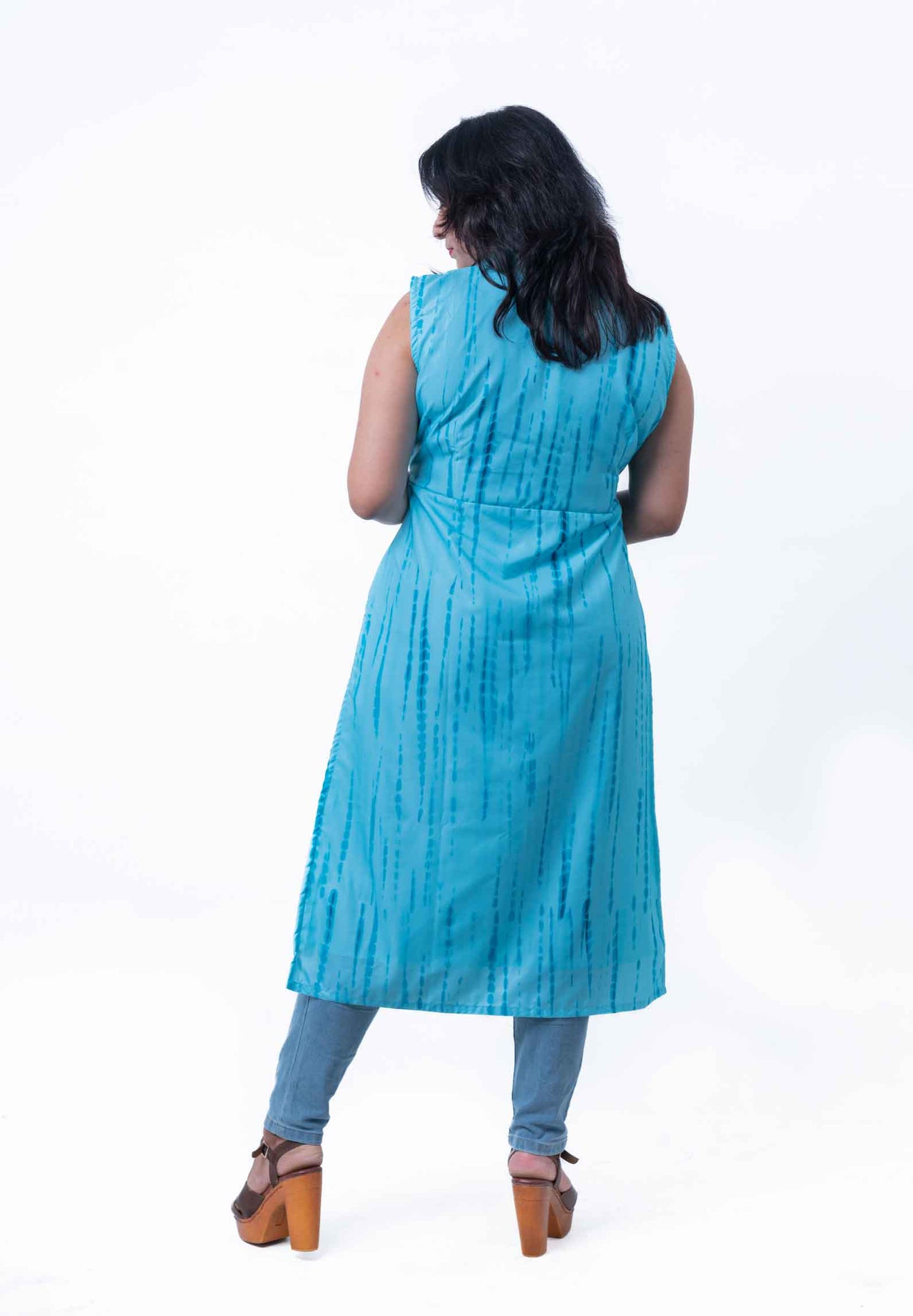 Cyan blue shibori printed straight kurta