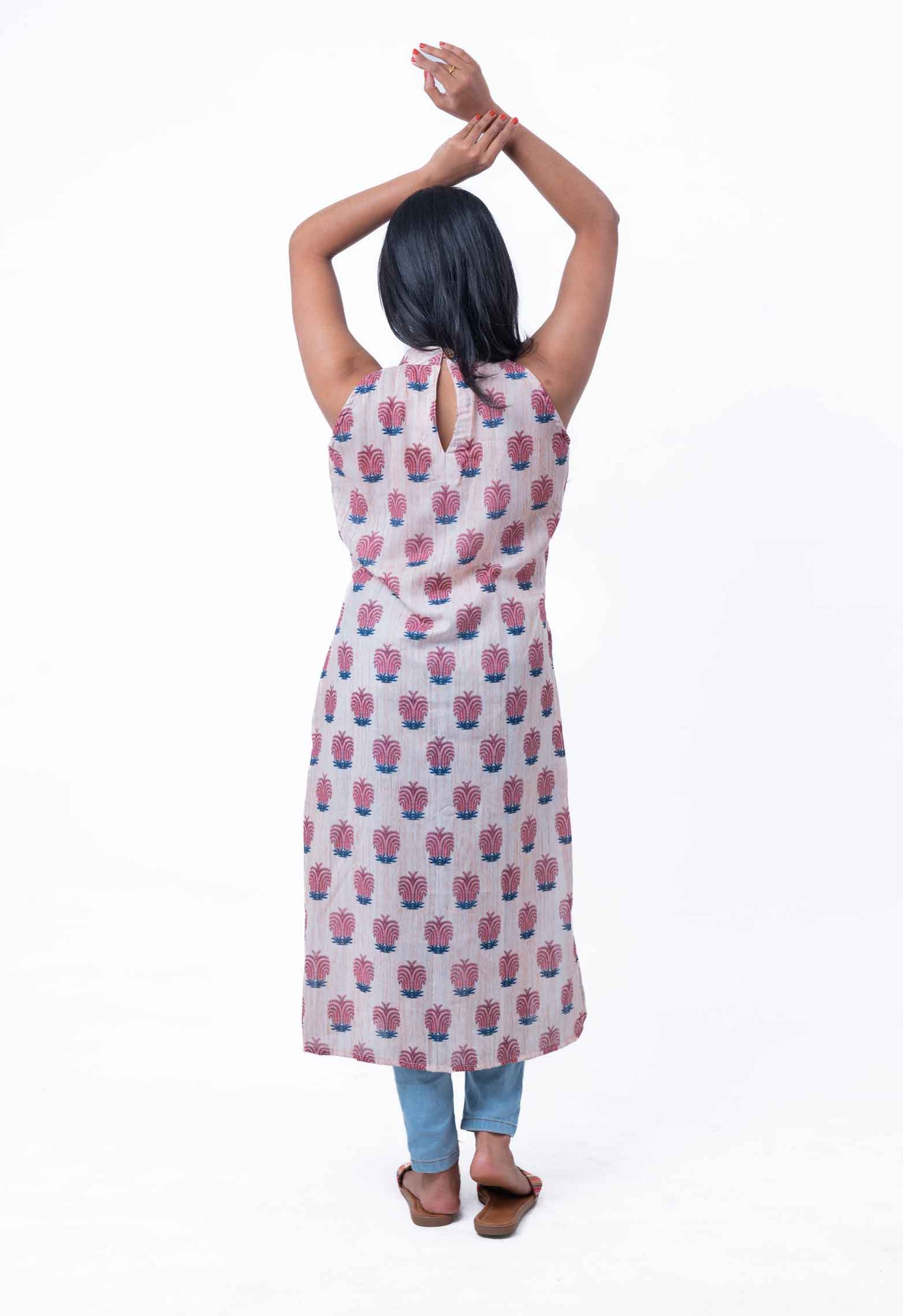 Beige and maroon printed kurta