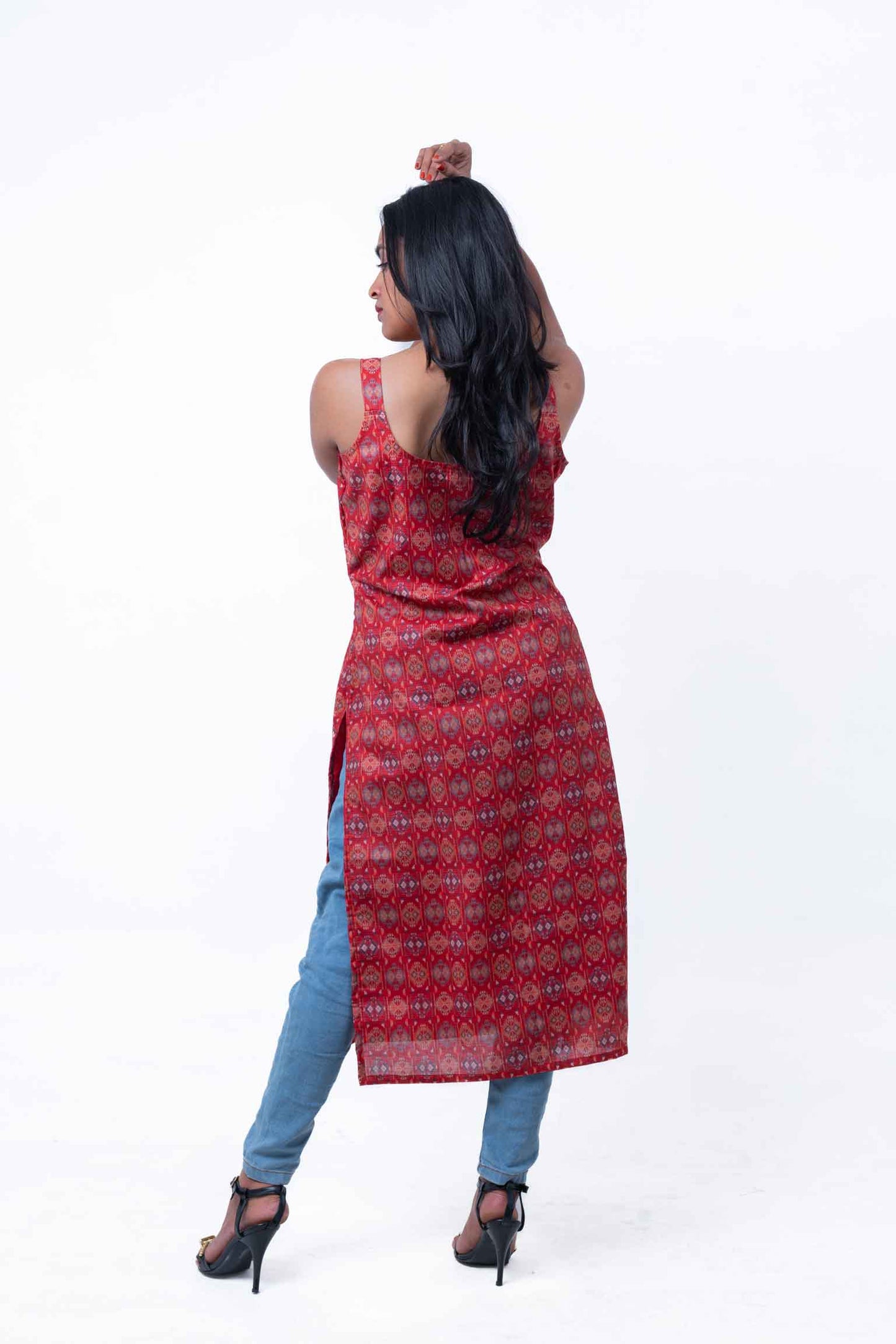 Maroon ethnic printed pure cotton kurta