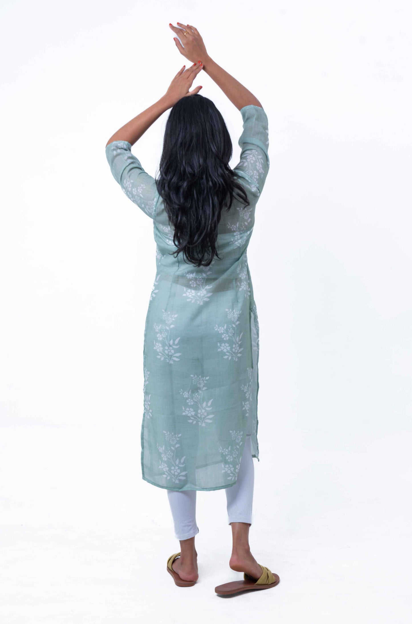 Green Linen printed kurta