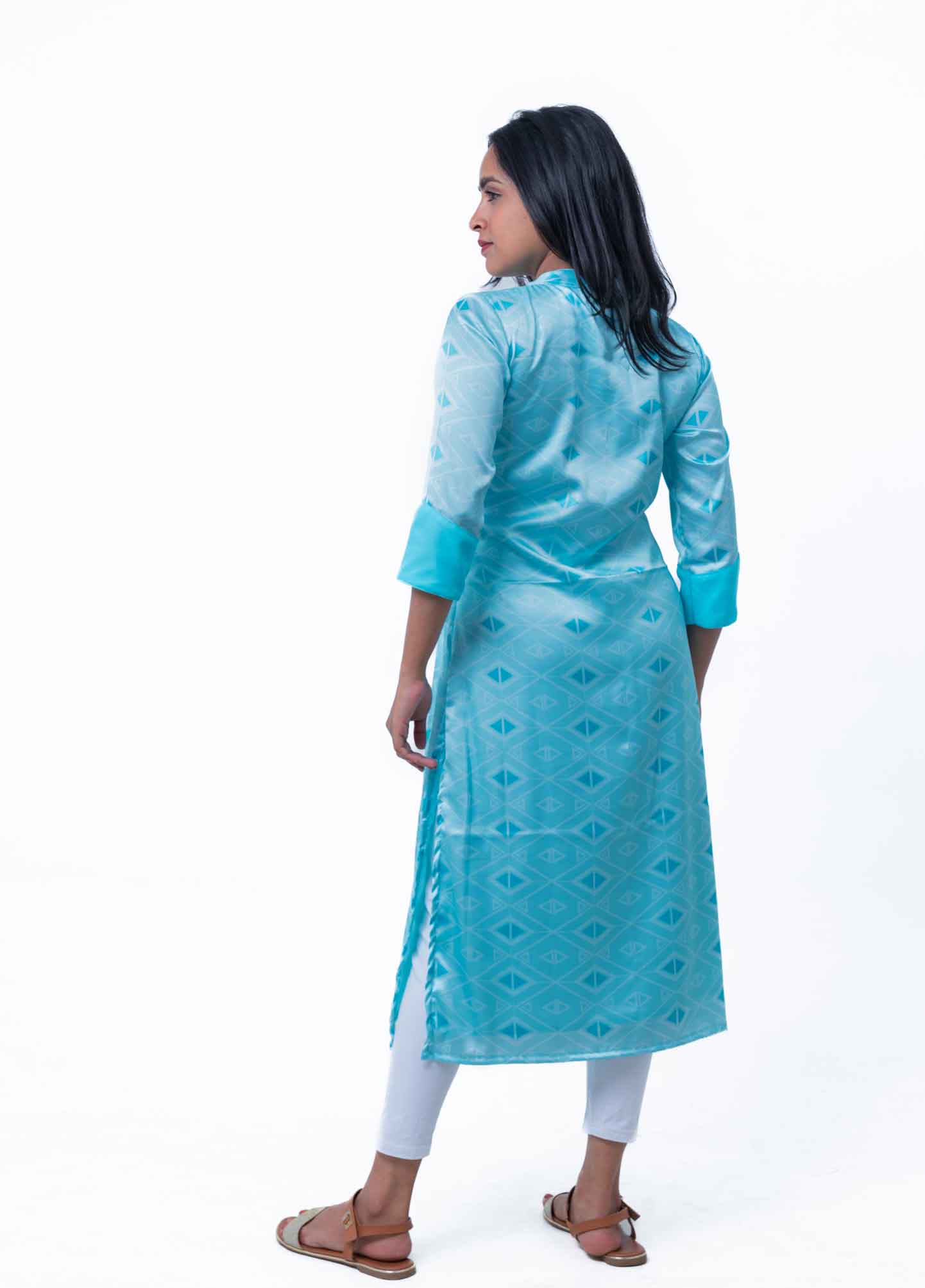 Turquoise blue geometric straight kurta