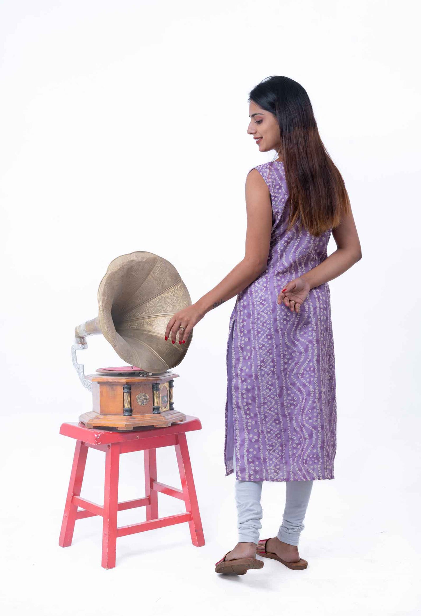 Lilac bandhani printed cotton kurta
