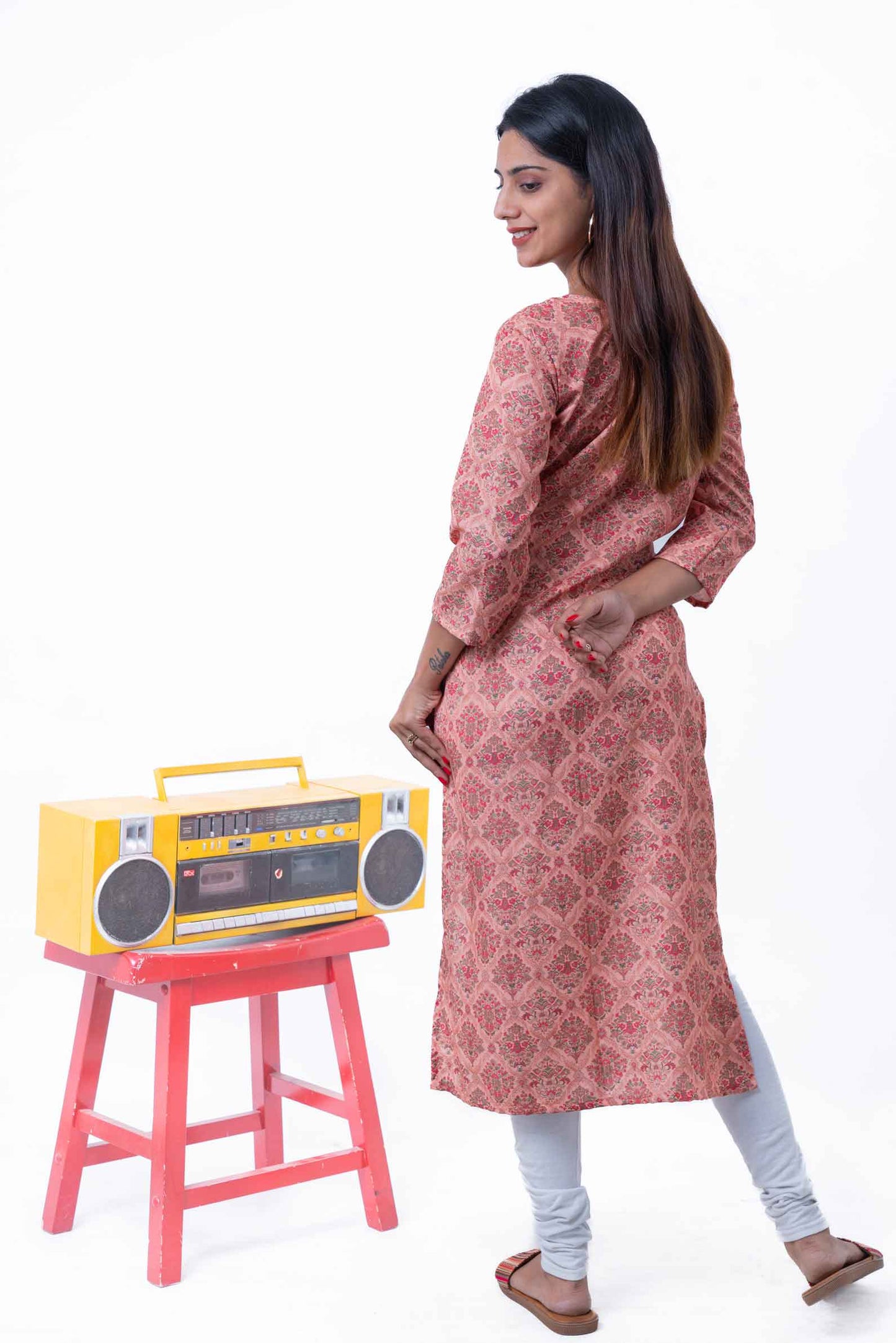 Peach printed straight Kurta