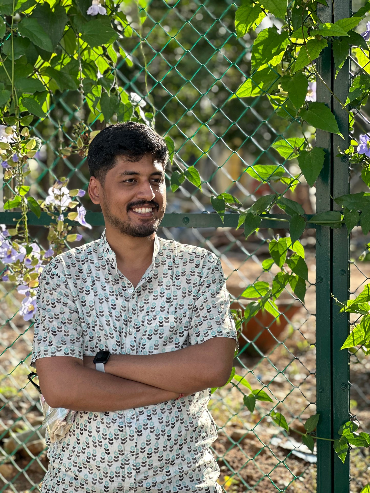 Mandarin blue cotton shirt