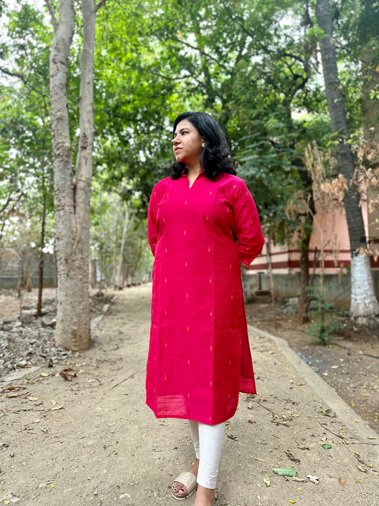 Shocking pink silk cotton Kurta