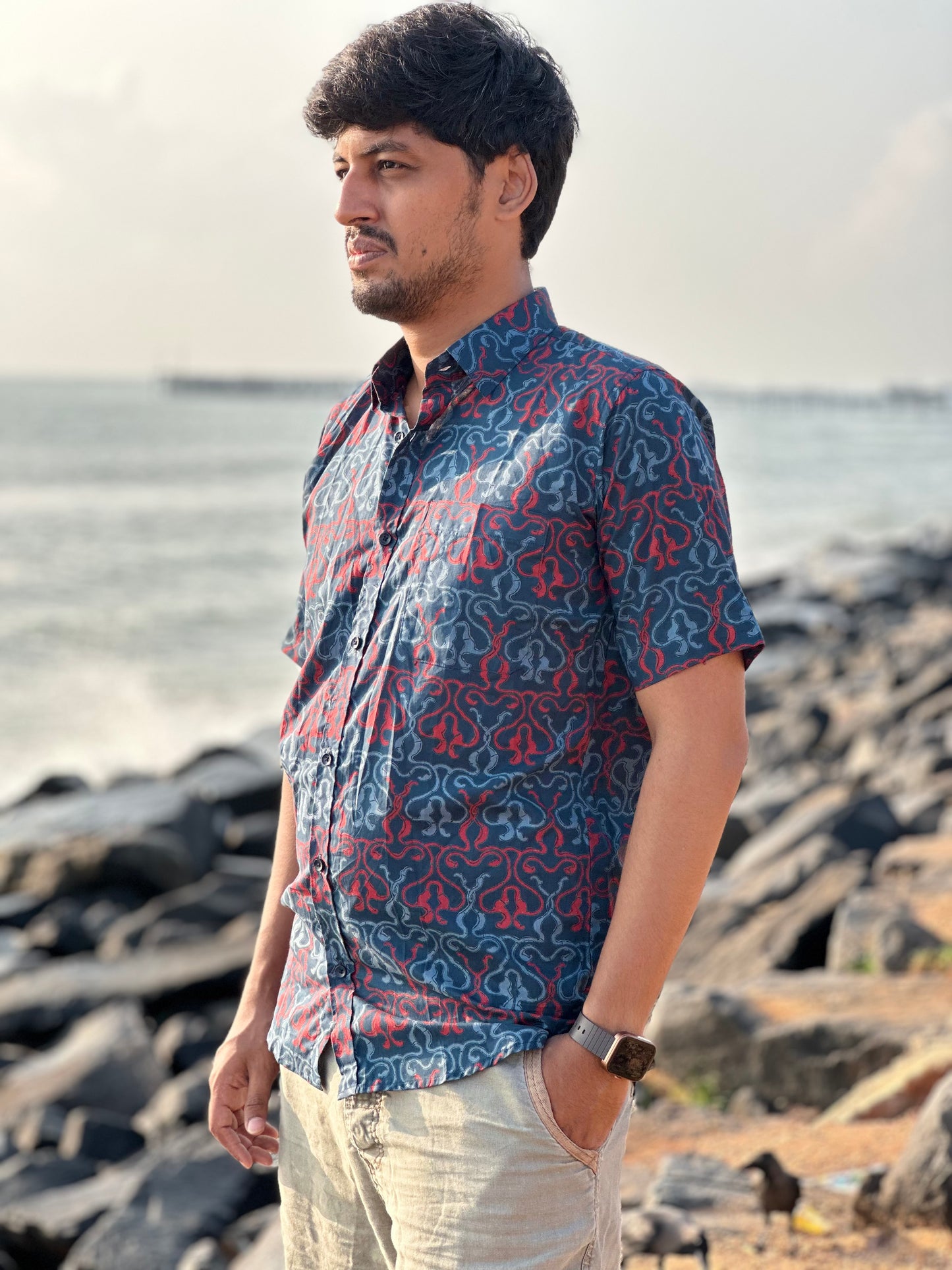 Blue and red cotton shirt