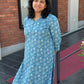 Sky blue floral printed cotton kurta