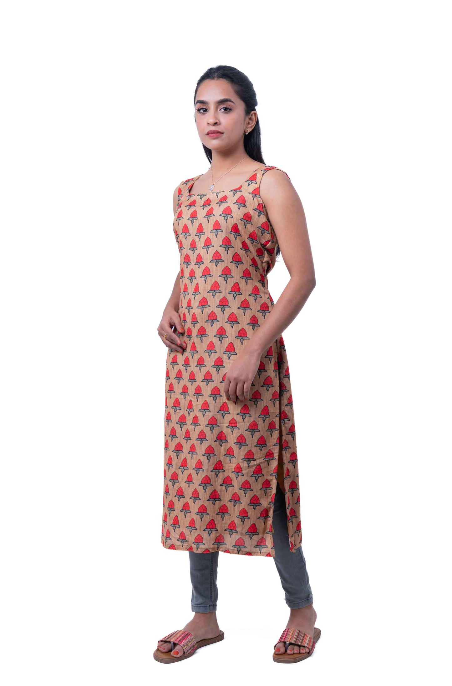 Mustard and red printed kurta