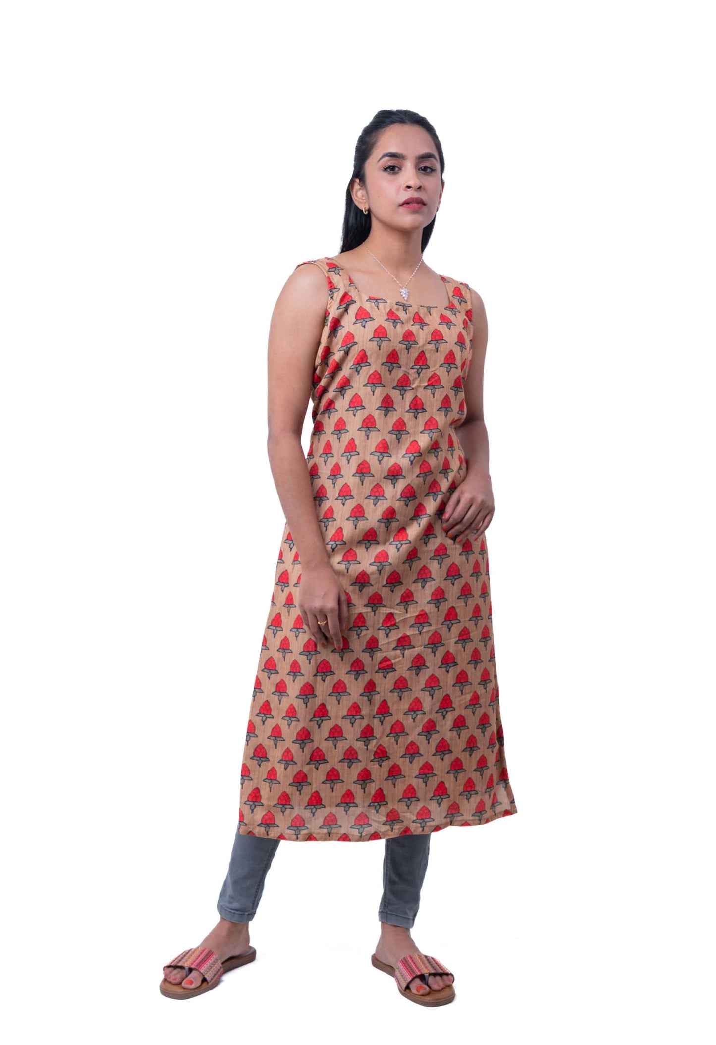 Mustard and red printed kurta