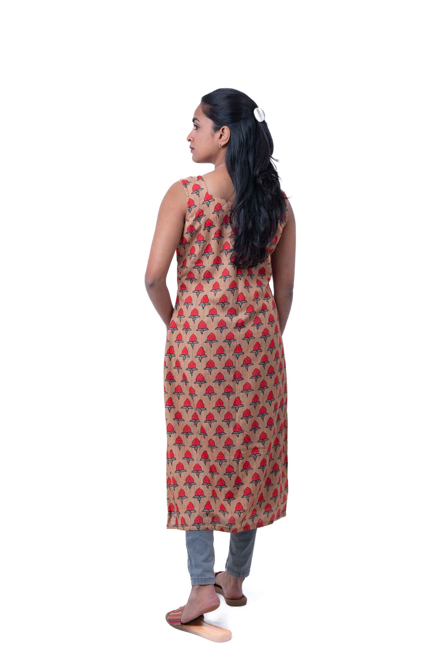 Mustard and red printed kurta