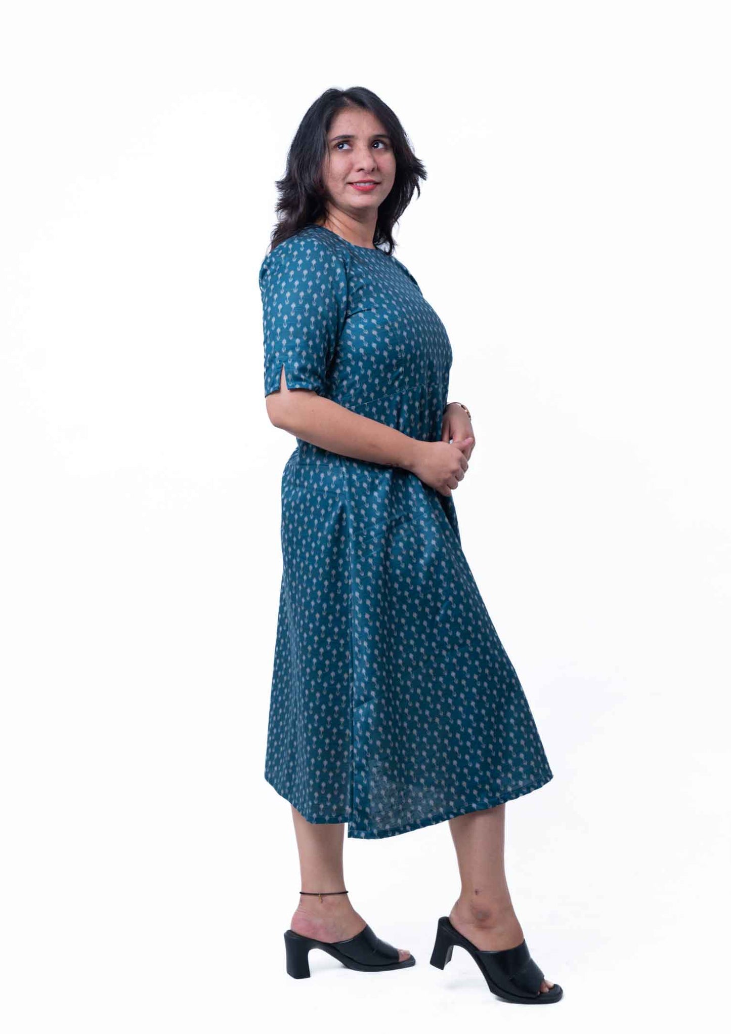 Blue arrow printed khadi silk dress