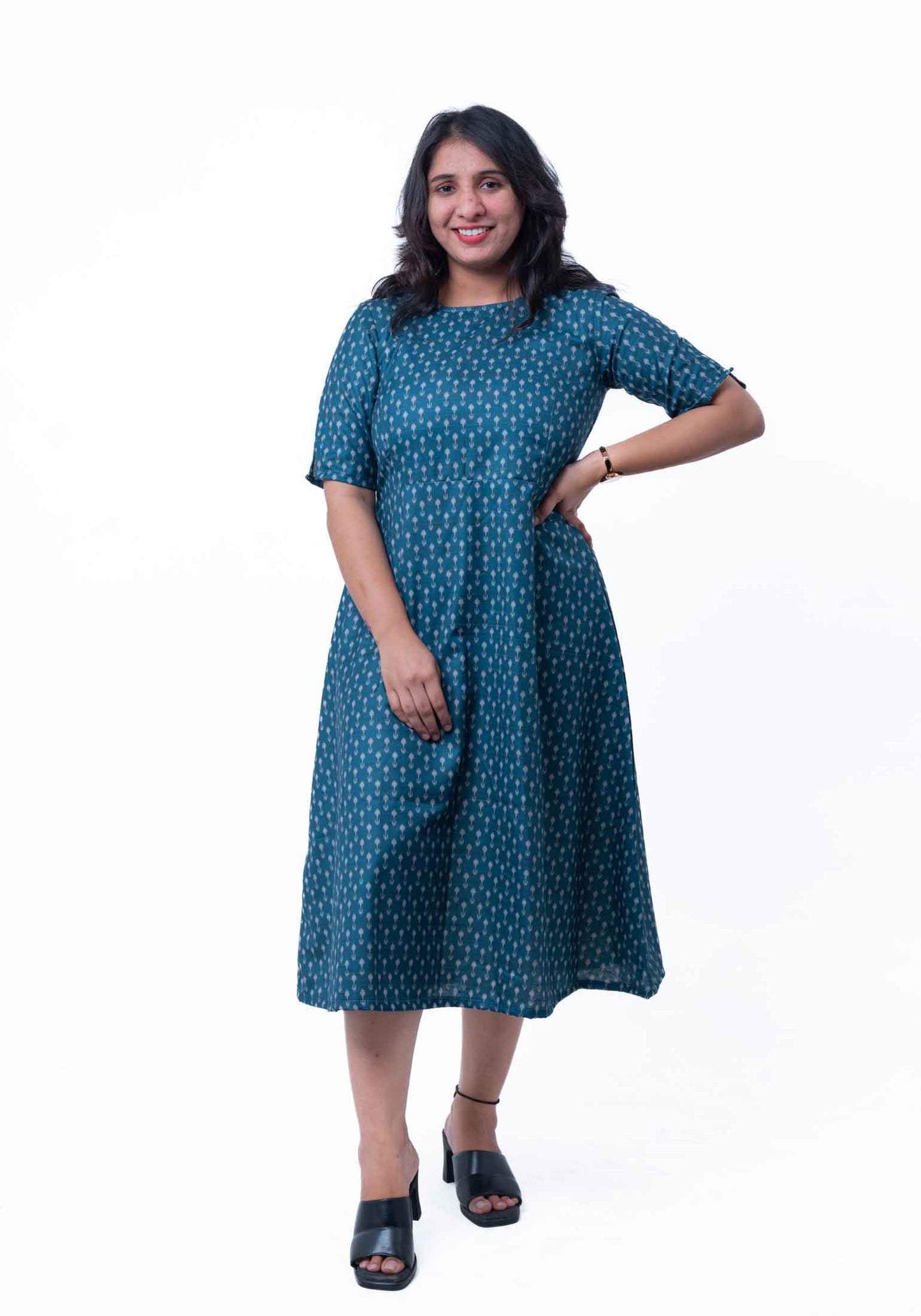 Blue arrow printed khadi silk dress