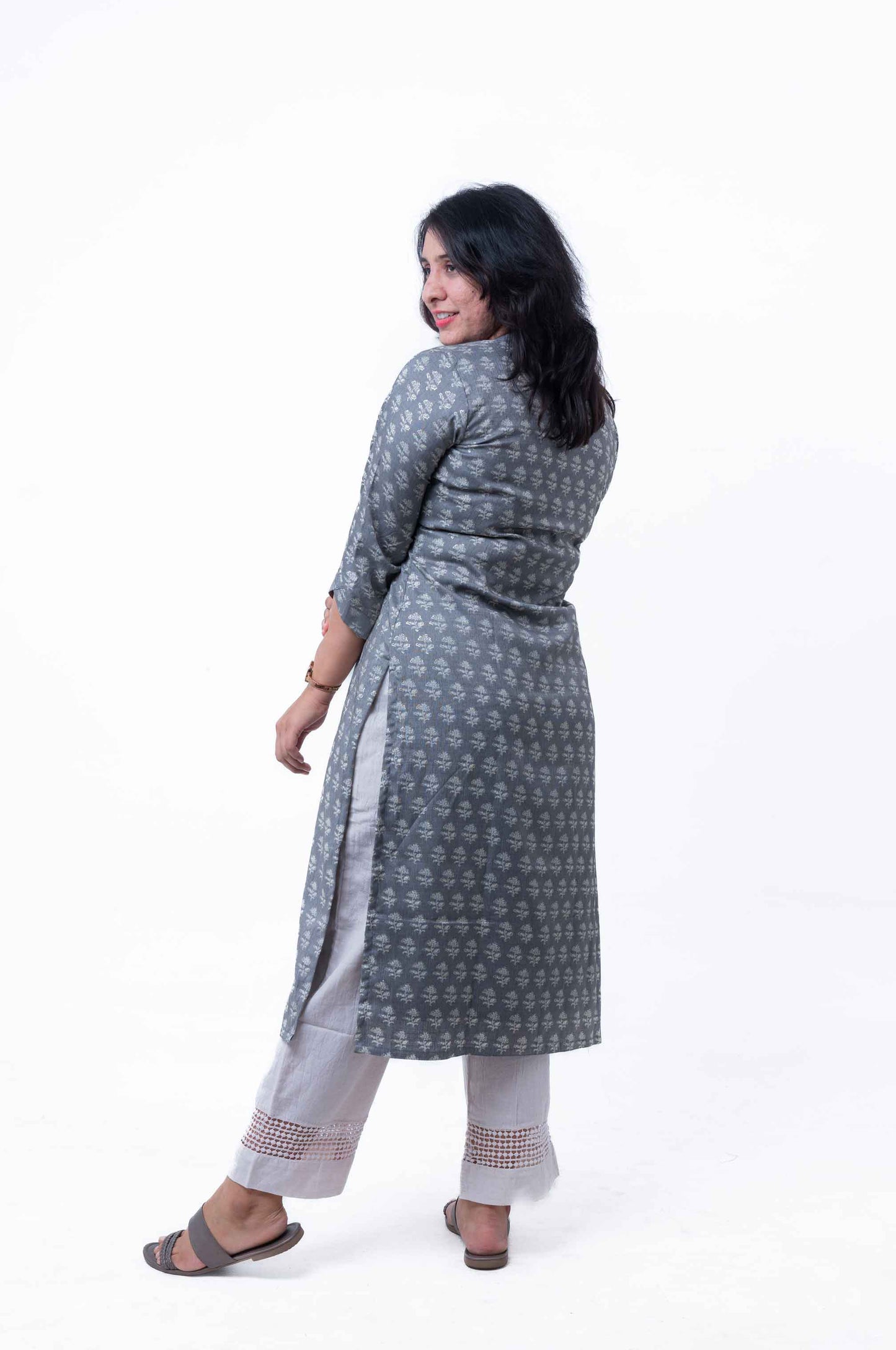 Ash gray printed straight kurta