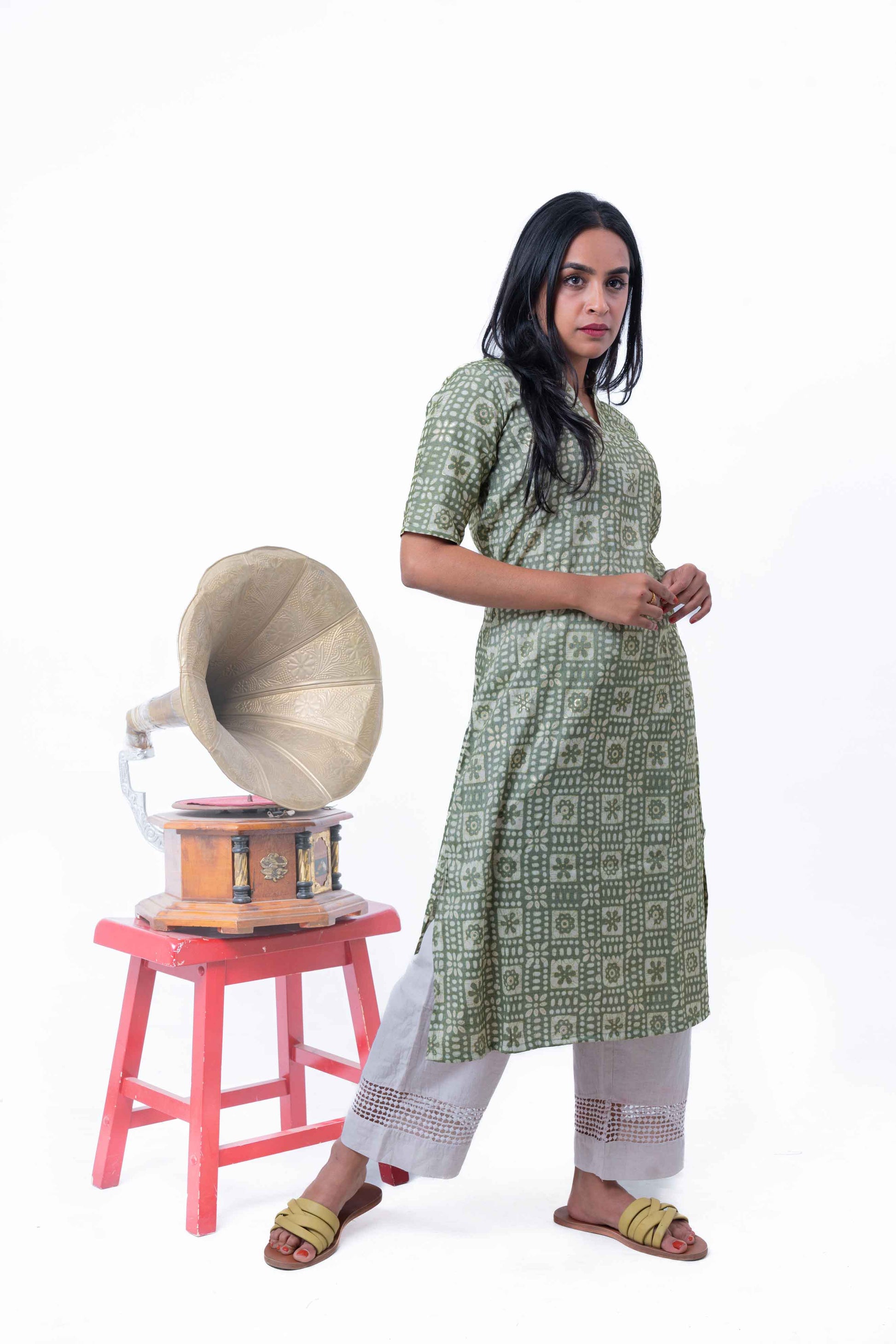 Green batik printed dress- Cham Design Studio Green batik printed dress- Cham Design Studio